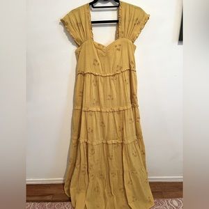The Great yellow embroidered maxi dress size 2 (S/M)